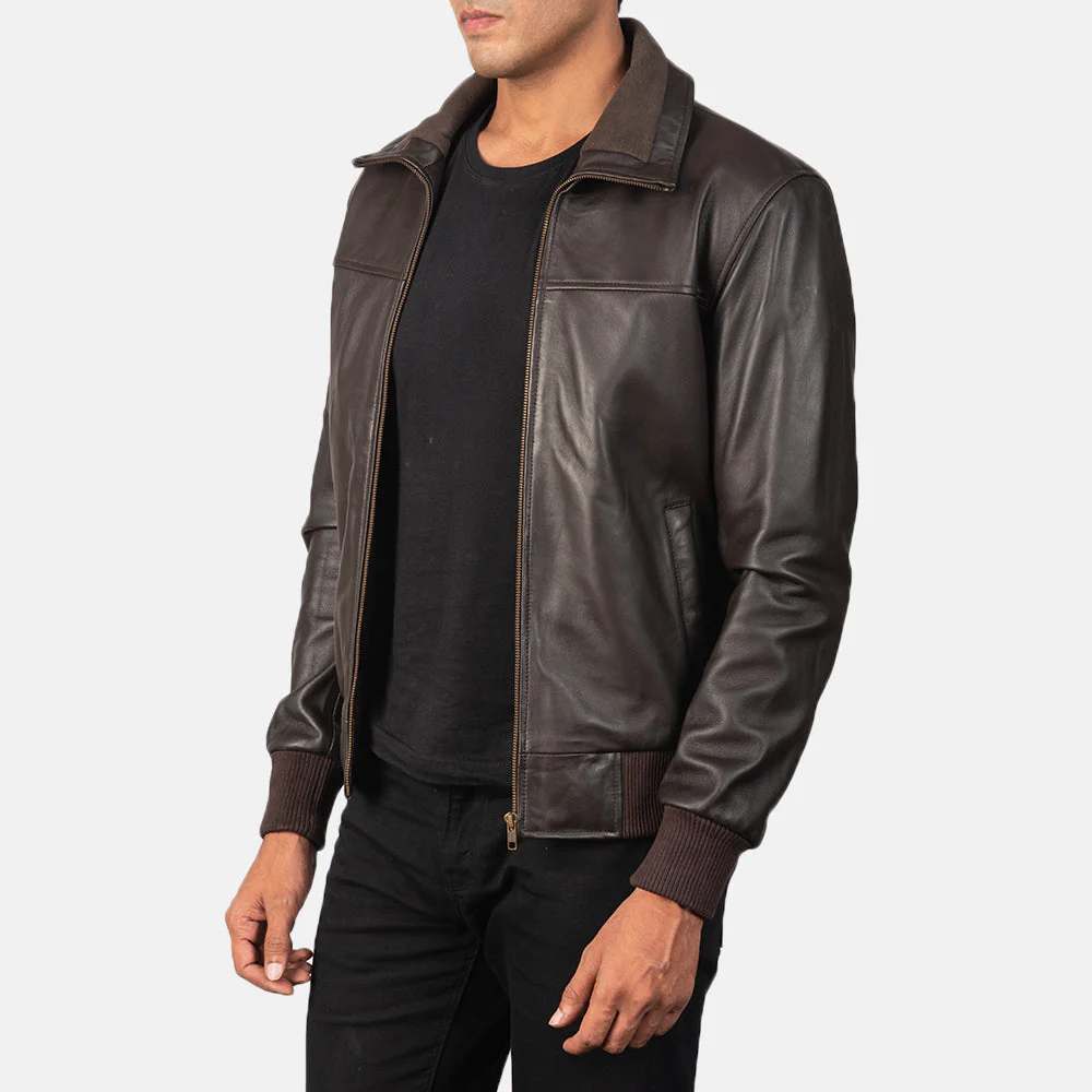 Air Rolf Brown Leather Bomber Jacket - Image 6