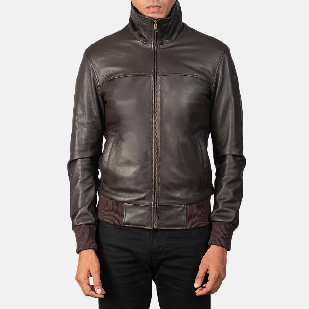 Air Rolf Brown Leather Bomber Jacket - Image 5
