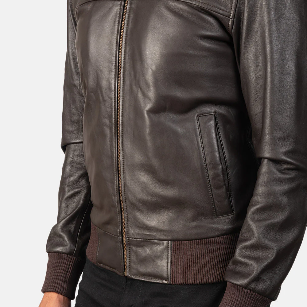 Air Rolf Brown Leather Bomber Jacket - Image 3
