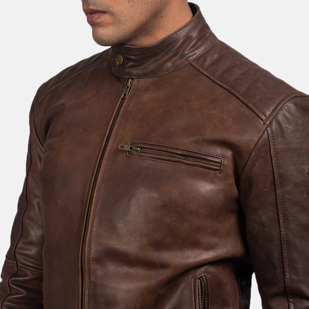 Dean Brown Leather Biker Jacket - Image 2