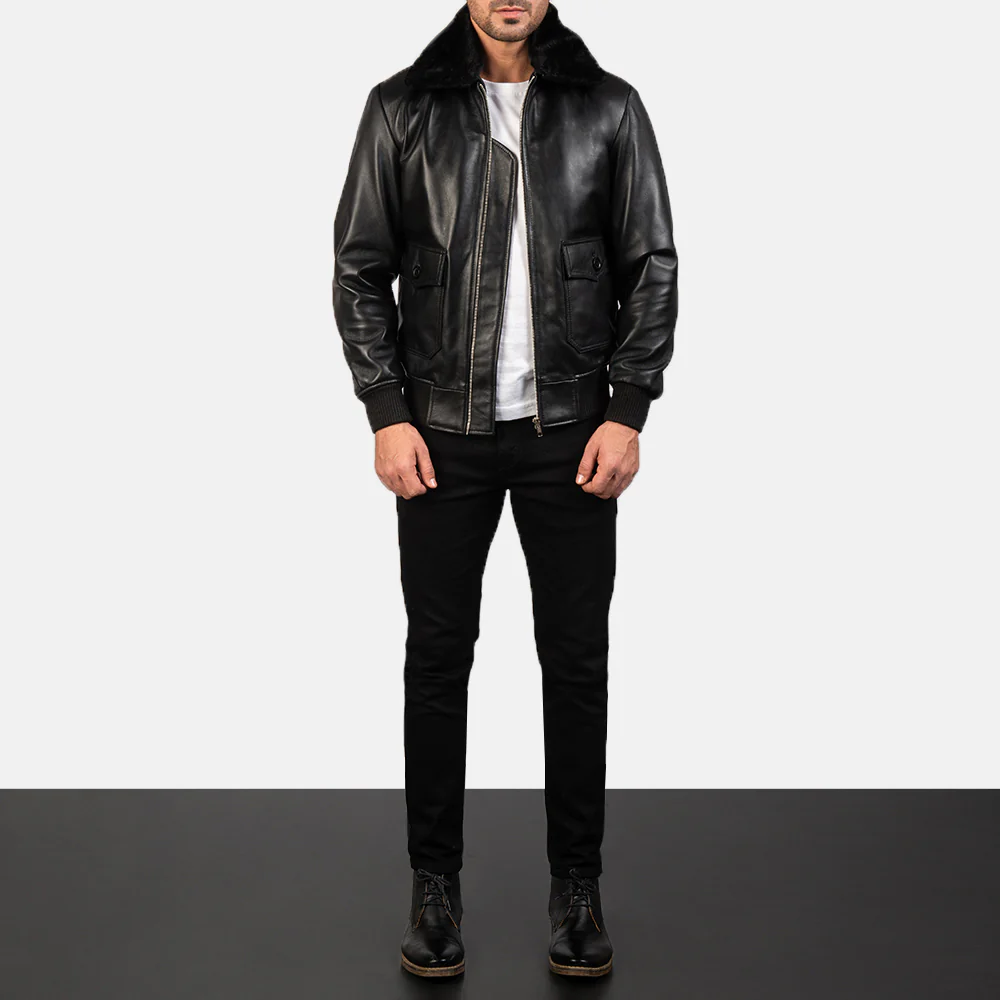 Airin G-1 Black Leather Bomber Jacket - Image 6
