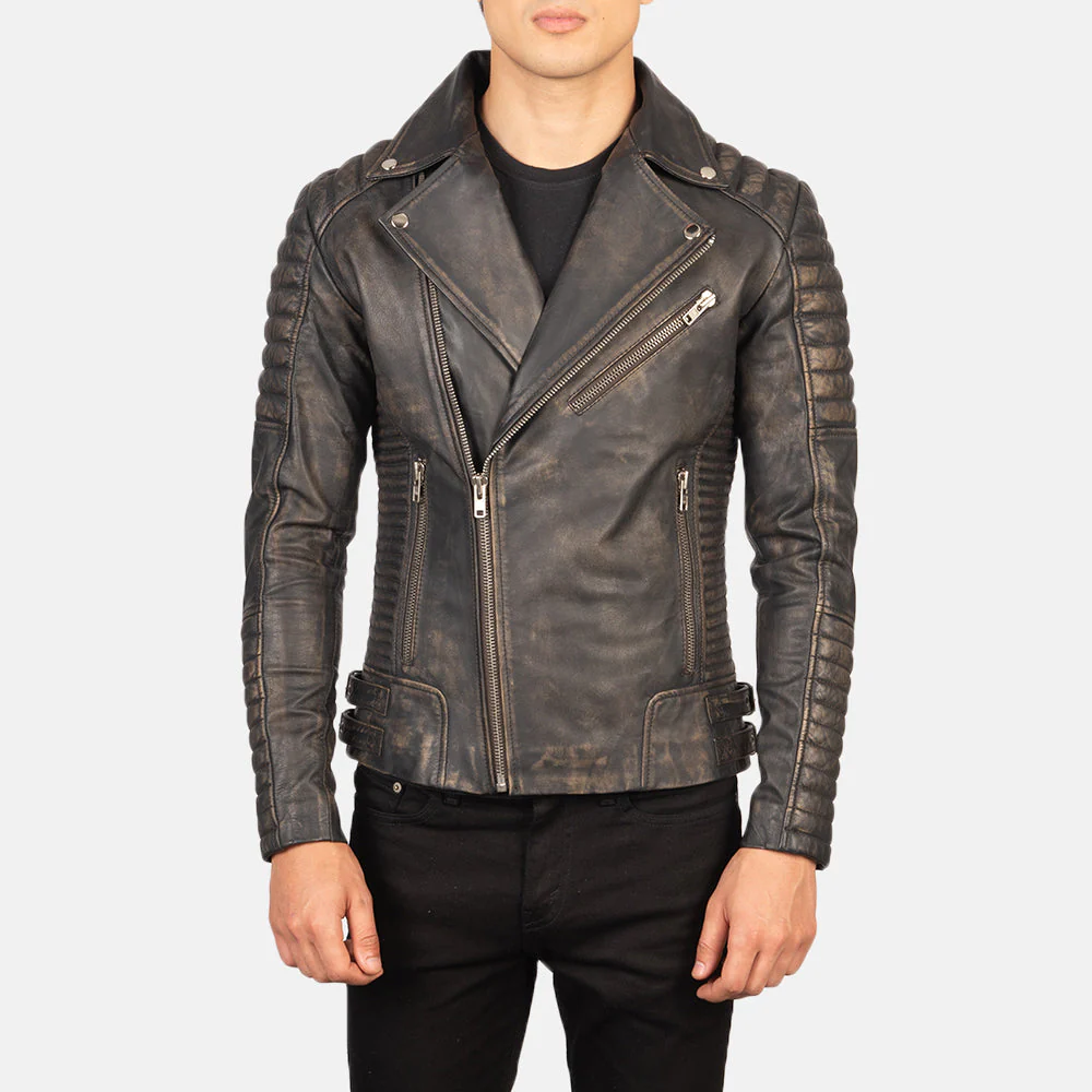 Armand Distressed Brown Leather Biker Jacket - Image 6