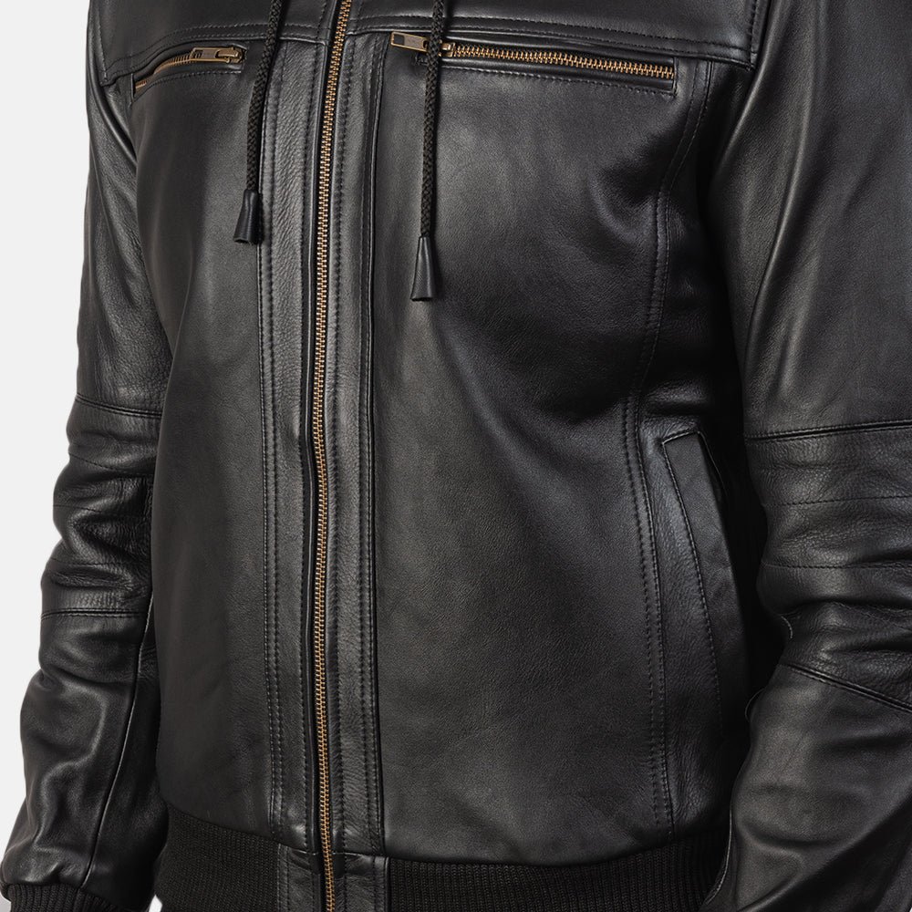 Bouncer Biz Black Leather Bomber Jacket - Image 4