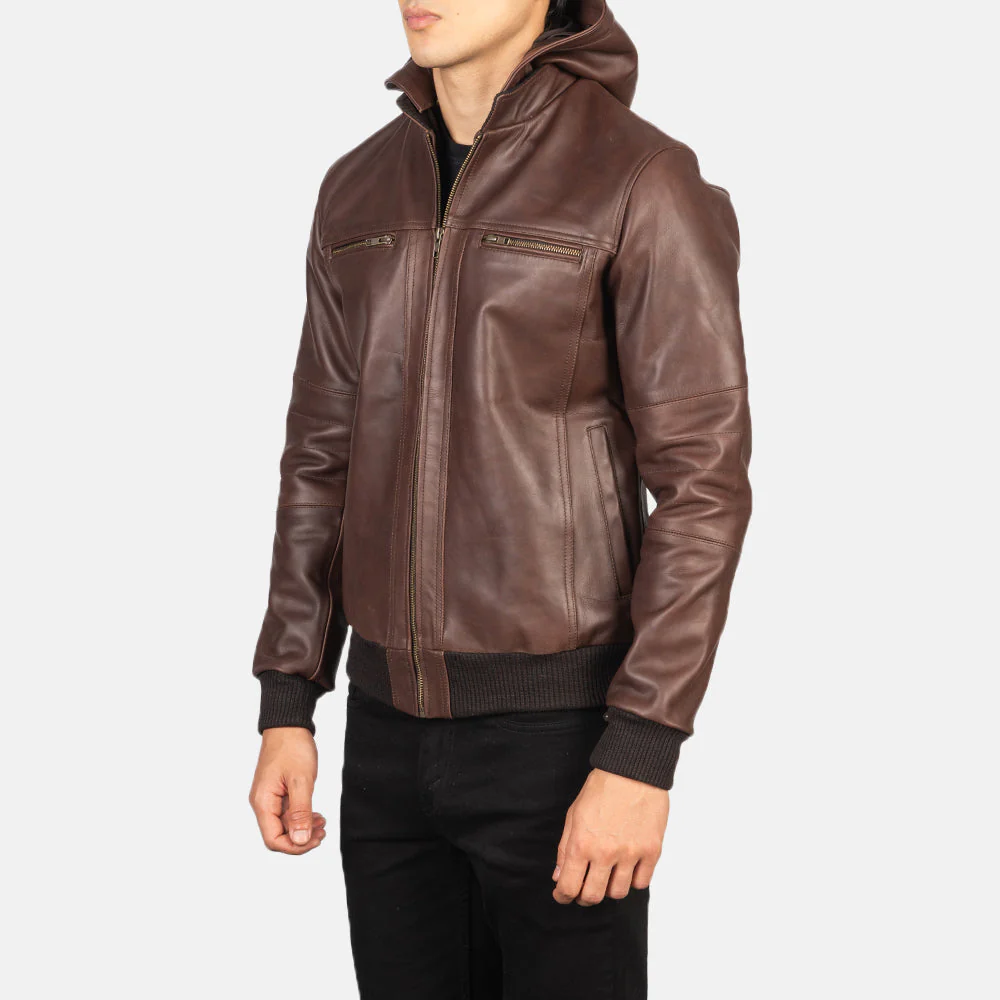 Bouncer Biz Brown Leather Bomber Jacket - Image 3