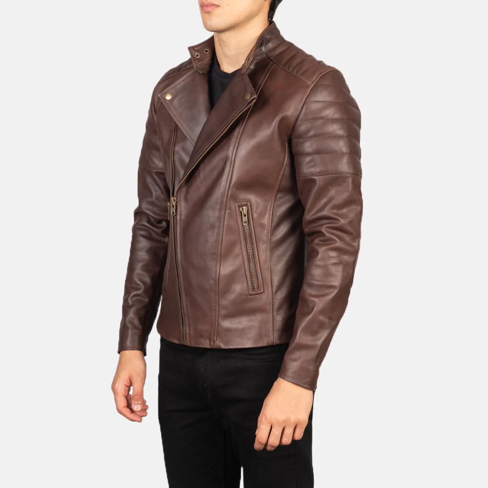 Faisor Brown Leather Biker Jacket - Image 3